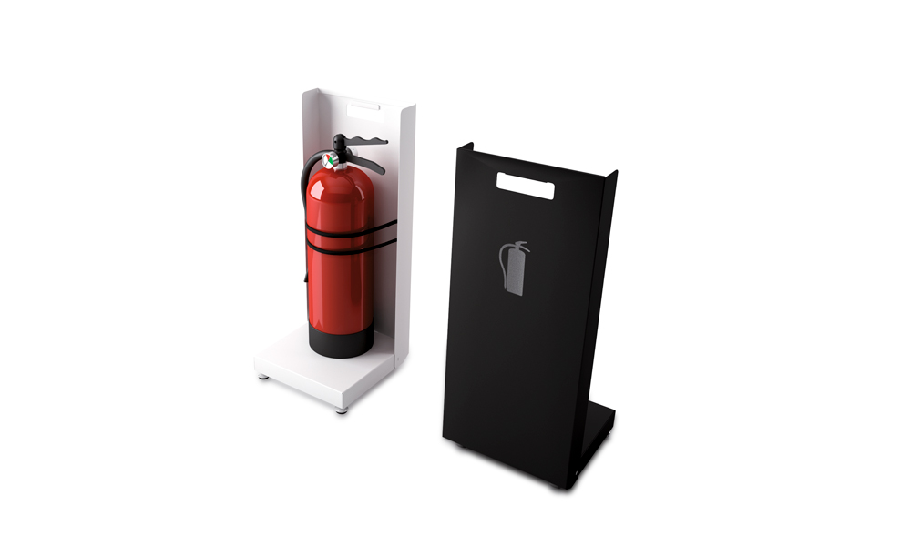 Faya. Discreto soporte para extintores fabricado en plancha de acero